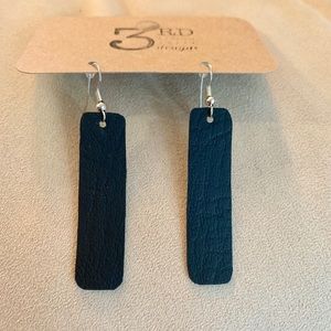 2” Rectangle Black Faux Leather Earrings
